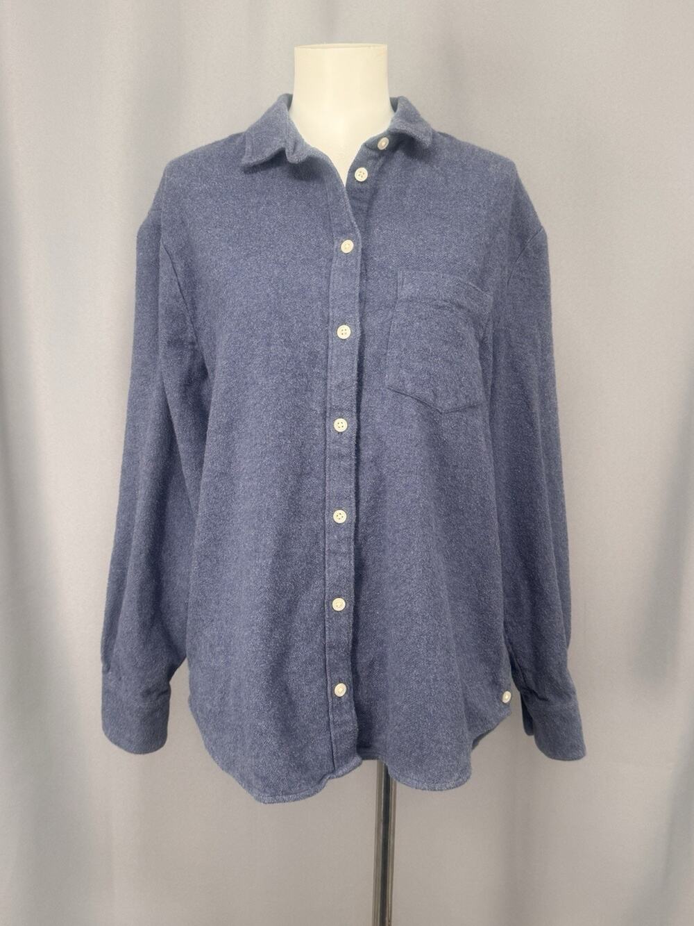 Madewell Flannel Shirt Womens Medium Blue LS Front Pocket Side Button Outdoor